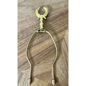 Vtg Brass Lamp Light Shade Finial & Harp  Open Wreath In Fist